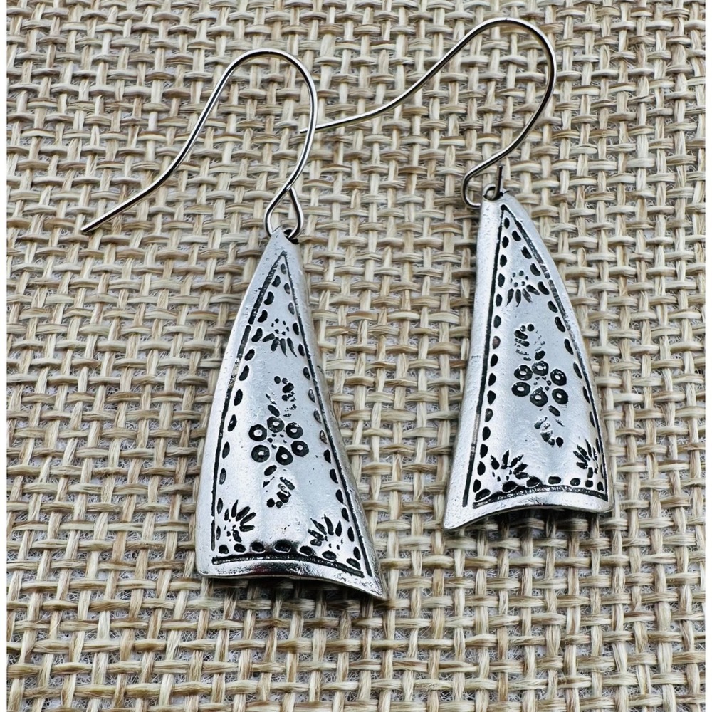 Wind Sail Earrings Stamped Silver Tone NEW